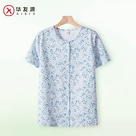 华友源妈妈纯棉短袖开衫上衣女士中老年人宽松可外穿T恤家居内衣商品大图