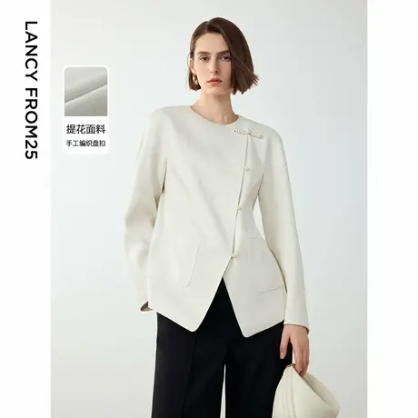 朗姿新中式国风设计感轻薄短款高级感白色上衣女2024冬新款短外套图片