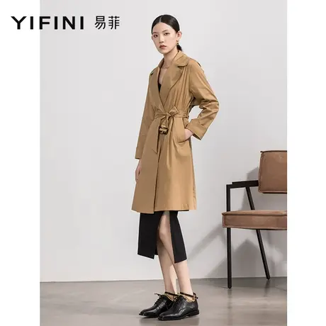 Yifini/易菲经典英伦风气质风衣女春秋新款卡其色中长款外套图片