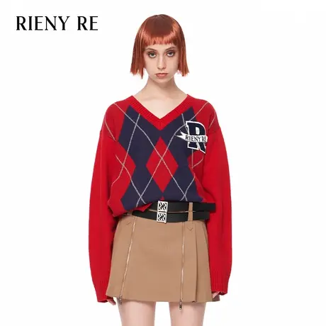 RIENYRE毛衣女秋冬2023新款外穿爆款慵懒风套头V领学院风毛针织衫商品大图