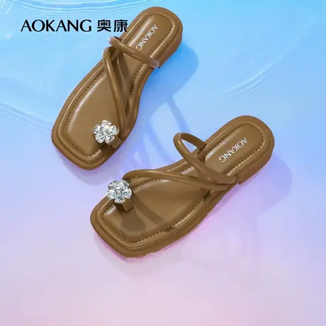 奥康女鞋夏新款韩系百搭高级感平底度假休闲拖鞋套趾舒适凉鞋图片