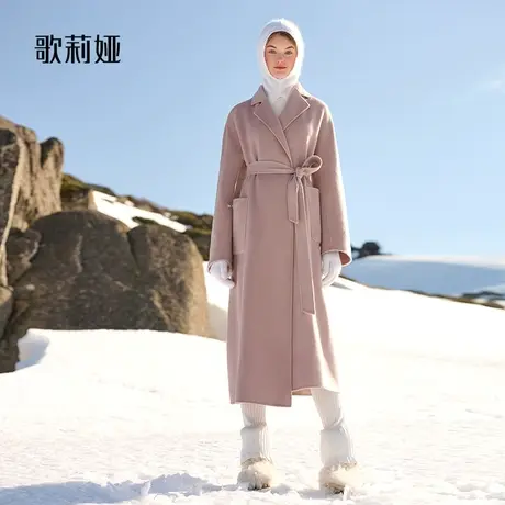 歌莉娅冬季新品高级感浴袍式轻奢羊绒大衣长款外套女款1BDL6N0N0图片