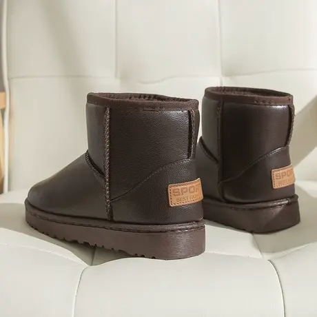 皮面防水防滑雪地靴女2023年新款冬加绒加厚棉鞋网红厚底学生短筒图片