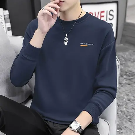 男士卫衣套头无帽秋装上衣宽松潮流秋冬加绒字母印花圆领长袖t恤图片