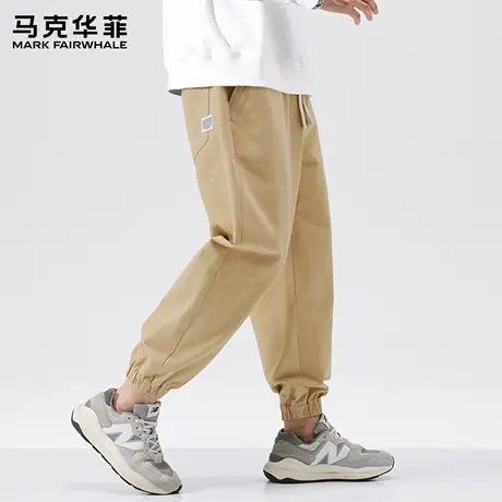 马克华菲日系卡其色纯棉束脚裤子男士春秋2025新款宽松男生休闲裤商品大图