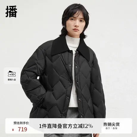 播绗缝衬衫领轻薄短款羽绒服女24冬季新款气质宽松外套DDR4RD5124图片