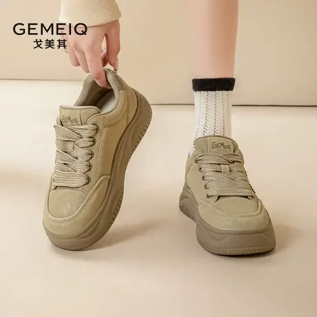戈美其松糕厚底板鞋女款2025春季新款百搭休闲女鞋软底复古面包鞋商品大图