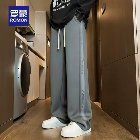 罗蒙男士垂感休闲裤2025秋季新款潮流百搭宽松抽绳松紧腰直筒裤男商品大图