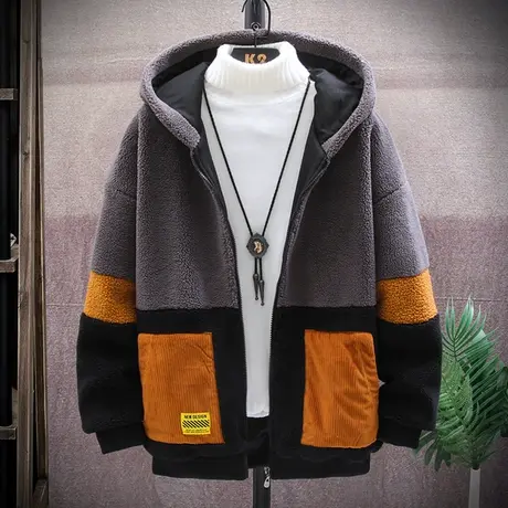 14初中生羊羔绒冬装保暖外套男孩13大童15高中学生加厚宽松潮棉衣商品大图