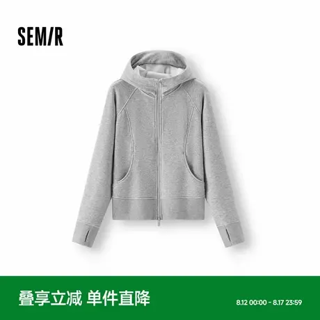 森马外套女冬季分割插肩袖紧身抓毛连帽2025新款显瘦休闲时尚夹克商品大图