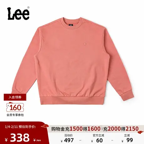 Lee商场同款舒适版圆领大Logo设计磨毛粉色男长袖卫衣休闲潮保暖图片