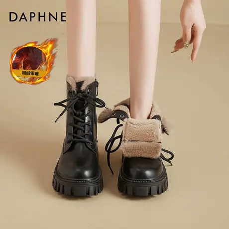 达芙妮雪地靴女2025秋冬季新款加绒黑色马丁短靴厚底保暖东北棉鞋图片