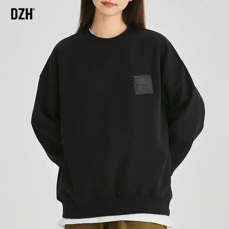 男士黑色套头卫衣男秋季圆领美式重磅上衣2023新款情侣长袖打底衫商品大图