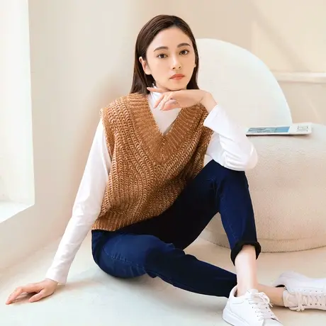 桔熊秋冬季简约保暖叠穿外搭V领无袖毛衣马甲背心女装大码FA2603图片