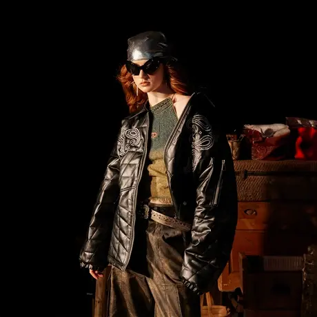 潮牌黑色绗棉棉服女夹棉冬季外套2023年新款复古宽松oversize棉衣图片