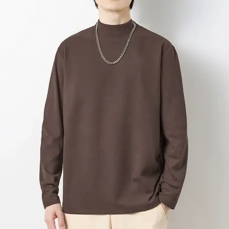 300g重磅德绒打底衫半高领长袖t恤男双面绒内搭中领体恤纯色小衫商品大图