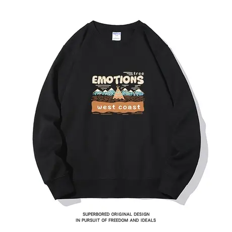 美式复古小众设计感潮流黑色卫衣男秋冬季宽松休闲圆领上衣潮商品大图