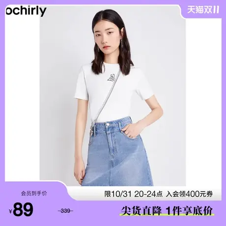 【首降】欧时力短袖t恤女新款夏装纯棉上衣贴布短款休闲时尚修身商品大图