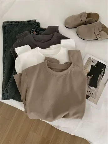 秋冬保暖内搭德绒圆领打底衫女基础款宽松百搭加厚磨毛套头T恤衫商品大图