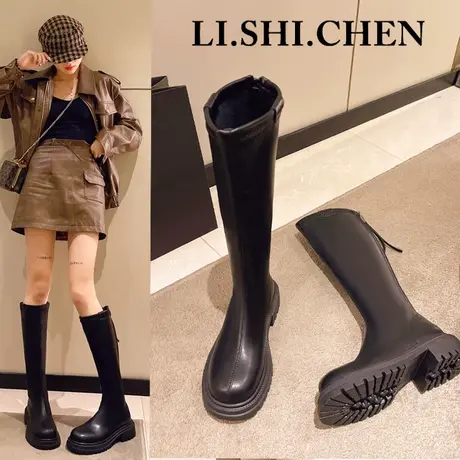 小众显瘦长筒马丁靴女靴子女款2023新款高筒黑色大筒围胖mm小个子图片