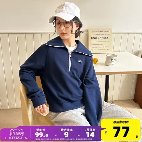 唐狮2023秋季新款女卫衣半拉链polo翻领美式复古上衣短款小个子VS商品大图