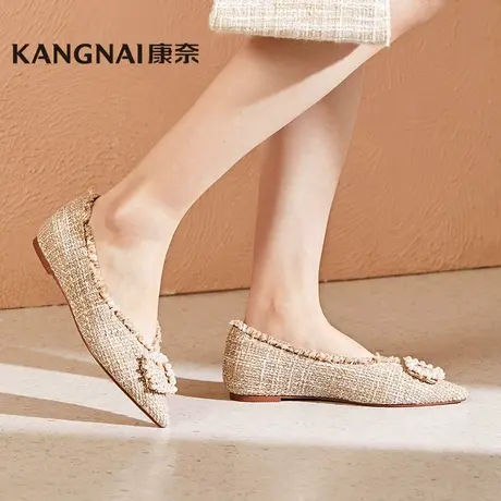 康奈官方女鞋21年春季新款网红同款小香风珍珠扣饰时尚浅口单鞋女商品大图