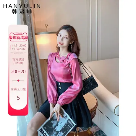 【清仓价】女套装秋冬年新款韩版纯色上衣高腰百褶短裙两件套图片