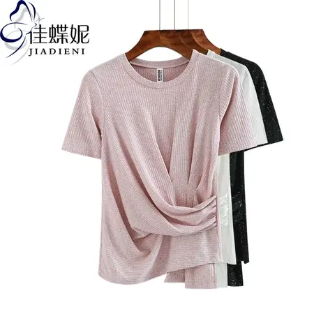 夏季新款韩版圆领修身短袖体恤上衣纯白打底衫女装纯色内搭T恤商品大图