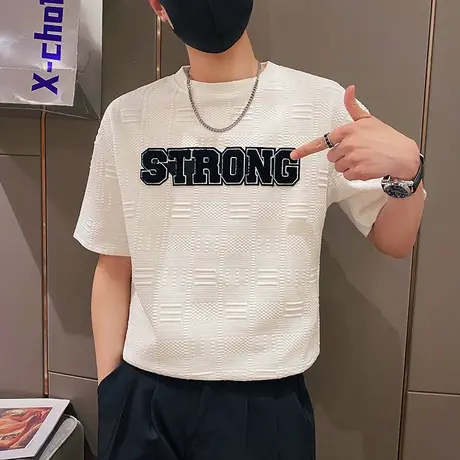 夏季男士t恤打底衫短袖修身字母半袖潮流圆领网红潮牌ins个性体恤商品大图