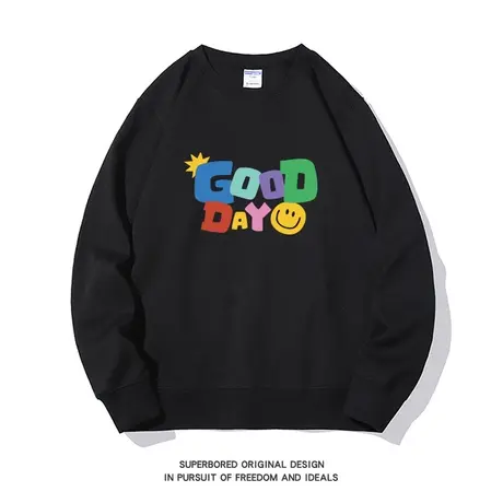 港风趣味字母印花宽松笑脸卫衣男ins春秋季长袖无帽圆领休闲上衣图片