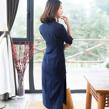 筠雅旗袍改良版连衣裙法式旗袍年轻款军阀太太女人味素色茶服裙子图片