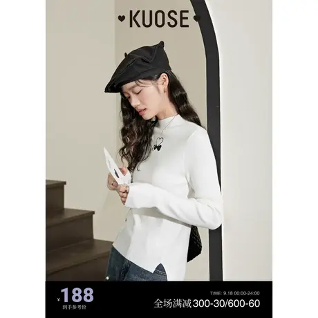 阔色白色开叉设计感针织衫女2023秋冬新款半高领打底衫内搭毛衣商品大图