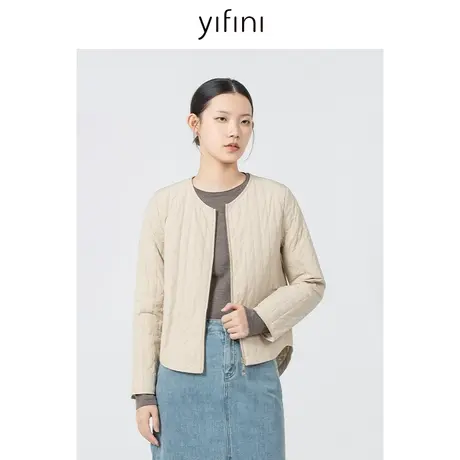 Yifini/易菲宽松短款棉服女秋季新款薄款圆领百搭小外套棉衣商品大图