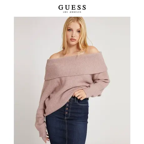 GUESS 女士纯色复古一字肩性感毛针织衫-W2RR31Z2YZ0商品大图