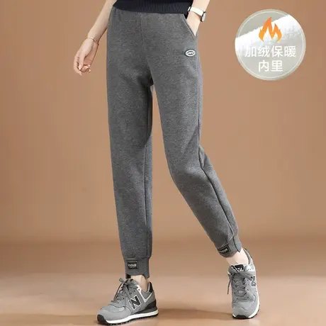 韩潮袭人松紧腰加绒灰色休闲卫裤女2023年冬季新款哈伦束脚长裤子图片