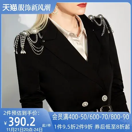 AUI黑色气质御姐风西装外套女2023秋季新款设计感小众职业西服裙商品大图