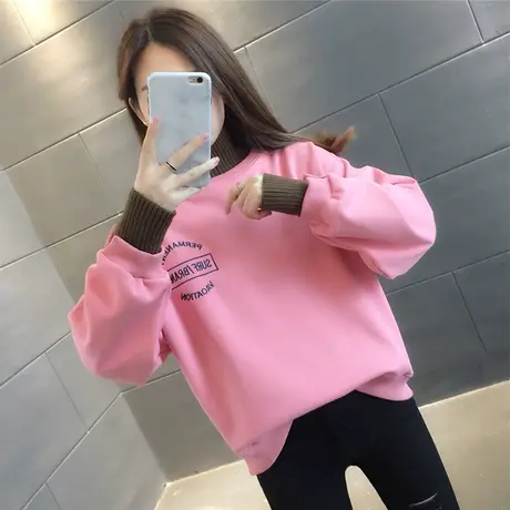 半高领拼接字母印花卫衣女2023年秋冬新款韩版加绒加厚百搭上衣潮图片