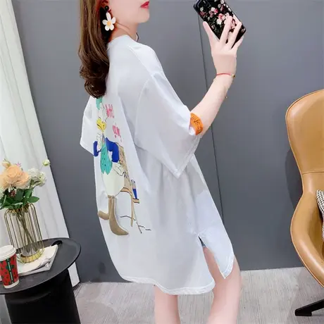 设计感小众短袖T恤女2023新款春夏宽松大码中长款日系百搭上衣服商品大图