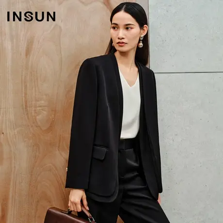 INSUN恩裳线上专选秋季醋酸无领假两件西装外套商品大图