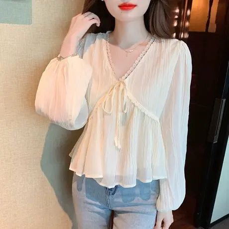 秋装女2023年新款上衣漂亮别致雪纺衫女长袖洋气韩系风格穿搭流行商品大图