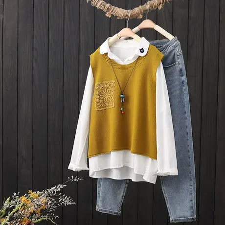 圆领针织马甲女背心春季2023年新款宽松百搭女士无袖毛衣马夹坎肩商品大图