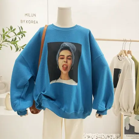 韩国东大门小众上衣2022春季新款ins头像慵懒宽松大版卫衣欧货潮商品大图