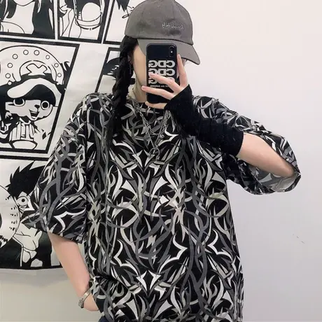 网红大版短袖t恤女夏2020韩版宽松学生原宿风半袖ins超火上衣服潮商品大图