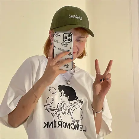 原创日系少女盐系百搭chic新款韩版宽松半袖纯棉短袖T恤女ins潮图片