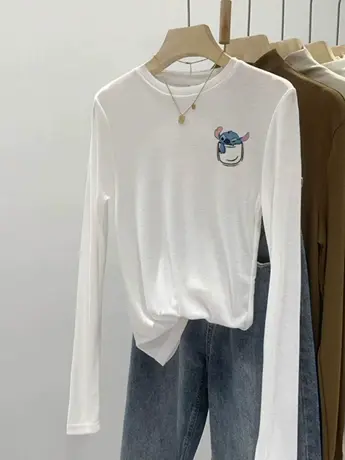 仿棉长袖t恤女2023新款秋冬季加绒内搭打底衫特大码mm胖潮上衣服商品大图