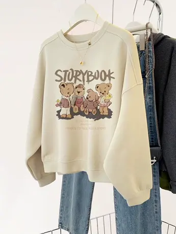 胖mm宽松套头卫衣女新款ins秋冬加绒减龄慵懒风外套大码情侣上衣商品大图