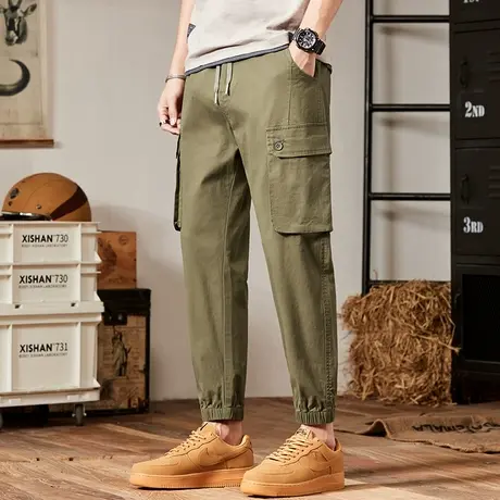 夏天纯棉男士束腿夏季薄款男生宽松加肥加大码胖子九分休闲裤工装商品大图