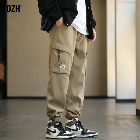 男生卡其色裤子春季男款休闲长裤束脚裤2024新款男裤工装裤男潮牌商品大图