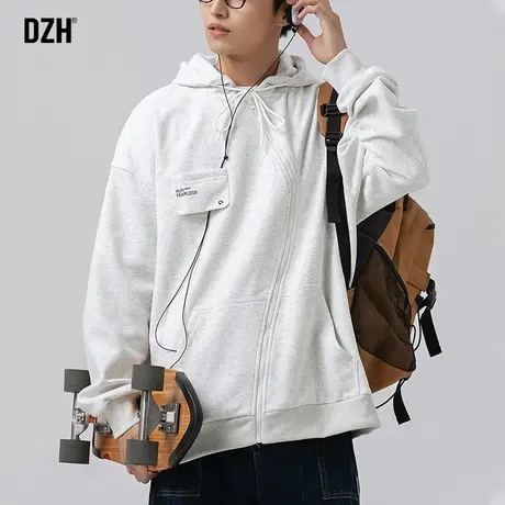 男士S形拉链外套男款春秋款潮牌开衫卫衣男款连帽设计感秋季上衣图片