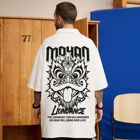 2025新款polo衫t恤胖子醒狮ins短袖潮牌宽松夏学生青少年大码男装图片